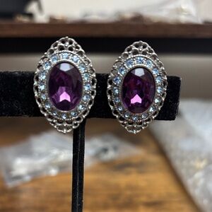 1928 Purple and Silver Filigree Earrings